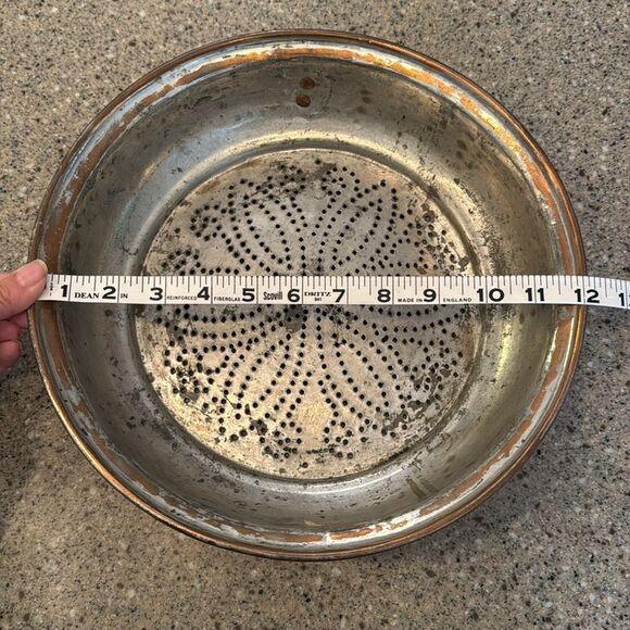 Vintage Copper Colander Wall Hanging Pierced Floral Farmhouse Design - Picture 7 of 8